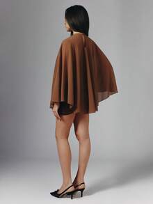 OverBlushhh Women's Chiffon Cape Overlay Evening Wrap In Shades Of Brown,Elegant Semi Formal Sheer Shoulder Cover Up For Wedding Guest Prom Summer Party Events - Brown - View 8