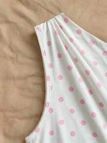 Soleia Women's Polka Dot Tie Knot Ruffle Design One Shoulder Versatile Top, Suitable For Dates And Outings - Pink - View 7
