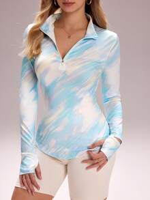 Sovereign Charm 女士立领插肩袖半拉链弧形下摆运动卫衣 - 彩色 - 查看 7