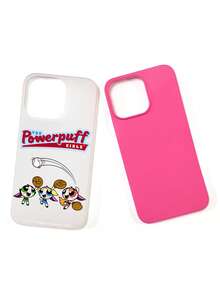 THE POWERPUFF GIRLS X SHEIN 飞天小女警棒球手机壳，品红色PC+半透明沙色TPU混合材质，磨砂质感，保护摄像头，可爱卡通运动图案，防震保护壳，日常使用及生日礼物，适合女孩和卡通迷，兼容iPhone 11/12/13/14/15/16/17 Pro Max，手机配件，快速发货 - 玫紅色 - 查看 12