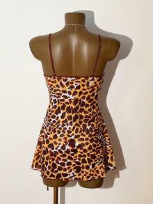 Bare Chapter 豹纹网纱拼接蕾丝边腰部荷叶边露背性感睡裙，纯黄棕色 - 彩色 - 查看 9