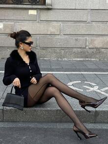 DAZY Mallas ajustadas de mujer con diseño de unicolor negro y rayas, adecuadas para primavera, verano, festivales de música, San Valentín, bodas, fiestas y eventos de moda - Negro - Ver 4