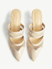 CUCCOO CHICEST Women's Pointed Toe High Heel Mules, Elegant Fashion Perforated Heart-Shaped Vamp Design, Glossy Apricot Patent Leather, Suitable For Date, Afternoon Tea, Work, Commute Wedding Shoes Spring Shoes Bride Shoes - Apricot - View 9