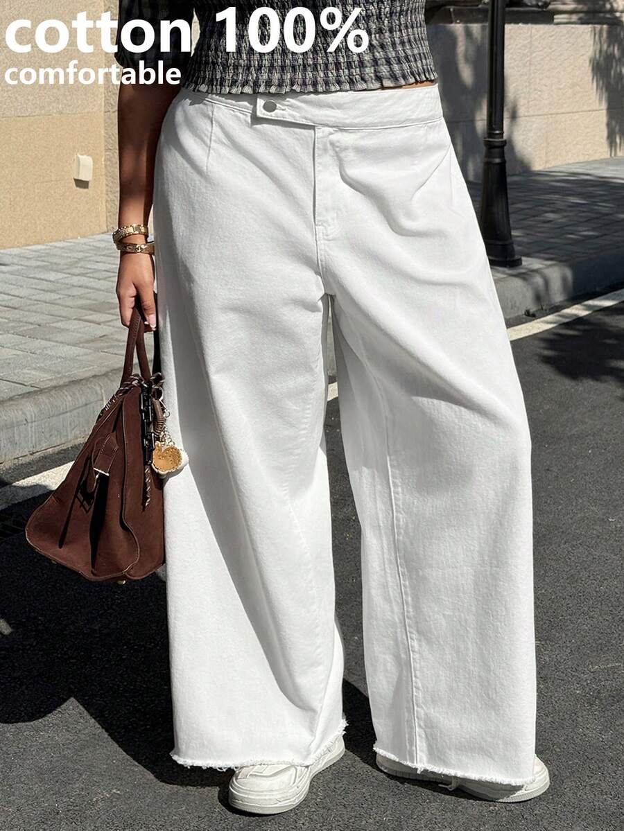 Muchica Plus Size Women Casual White Jeans Denim Pants,Summer Silky Smart Casual Everyday,100% Cotton Comfortable Chic Y2k Party Vacation Pants - White - View 1
