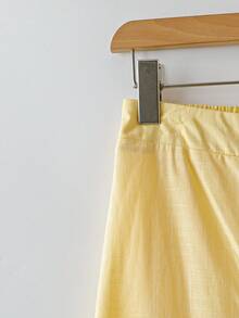 Ellevyn Conjunto de 2 piezas de camiseta holgada y pantalones de pierna ancha con estampado de lámina de oro, elegante para mujer, adecuado para bodas y fiestas - Amarillo - Ver 4