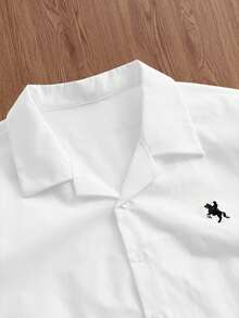 EASEVO Camisa de manga corta de uso diario versátil y casual con bordado de caballero para hombres de talla grande - Blanco - Ver 4