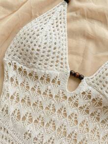 Soleia Women's Vacation Casual Backless Halter Knit Dress Crochet Maxi Dress Summer Maxi Dress Beach Maxi Dress Crochet Dress Vacation Dress In Fall/Winter - White - View 3