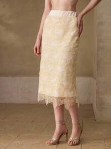 MOTF PREMIUM WOMEN'S ELEGANT FULL-LENGTH BEADED EMBROIDERED SKIRT - Apricot - View 6