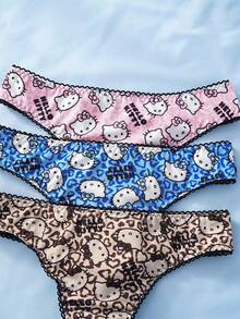 HELLO KITTY AND FRIENDS | SHEIN 女士字母卡通印花性感日常丁字裤 - 彩色 - 查看 7