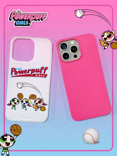 THE POWERPUFF GIRLS X SHEIN パワーパフガールズ ベースボール柄 iPhoneケース、マゼンタPC+透明TPUハイブリッド保護カバー、マット フロスト仕上げ、カメラレンズ保護、かわいいカートゥーンスポーツプリント、耐衝撃保護ケース、日常使用&女の子&カートゥーンファン向けバースデーギフト、iPhone 11/12/13/14/15/16/17 Pro Max対応、クイック発送