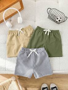 SHEIN 3PCS Young Boys Shorts - Army Green - View 4