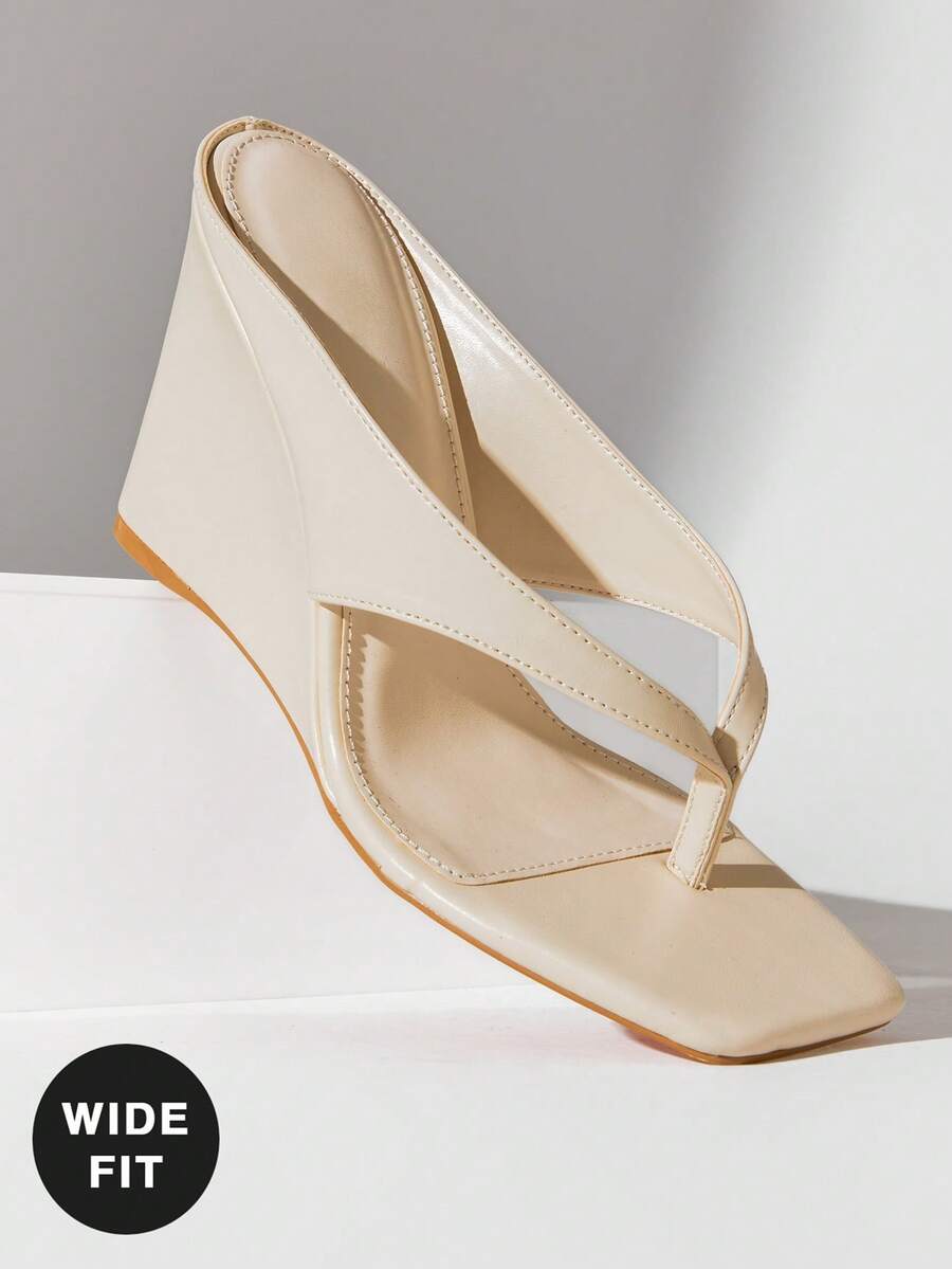 SHUZIA 女士宽楦舒适人字坡跟凉鞋 - 杏色 - 查看 1