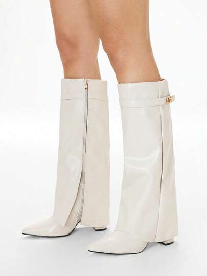 Glitzique Fall/Winter 2025 Spring/Summer New European & American Pointed Toe Tall Boots Women, Slim Fit Straight Leg Shaft, Wedge Heel Riding Boots