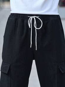 Manfinity Homme Men's Casual Solid Color Cargo Jogger Jeans - Black - View 5
