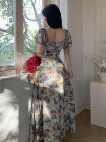 DAZY Women's Floral Pattern Sweetheart Neck Petal Sleeve Elegant Dress - Multicolor - View 4