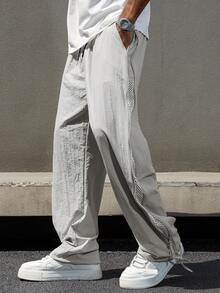 Manfinity Hypemode Men's Casual Versatile Hollow-Out Patchwork Side Zipper Pants - Grey - View 5