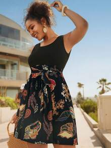 Travachic 大码女式海星印花系腰无袖连衣裙 - 彩色 - 查看 3