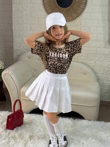 DAZY 女童圆领豹纹短袖T恤 - 咖啡棕 - 查看 5