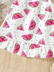 Infant Girls' Casual Watermelon Print Sleeveless Ruffle Hem Dress, Comfortable Daily Wear, Spring/Summer - Multicolor - View 5