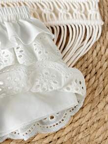 Shorts blancos con volantes y cintura elástica, lindos para bebé niña, de verano - Blanco - Ver 4