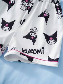 HELLO KITTY AND FRIENDS | SHEIN 女童字母卡通印花短袖上衣和短裤睡衣套装 - 紅白色 - 查看 7