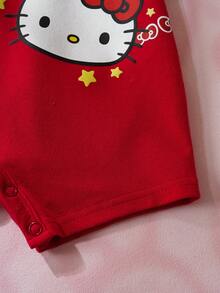 HELLO KITTY AND FRIENDS | SHEIN 女婴卡通印花圆领短袖休闲连体衣 - 紅色 - 查看 5