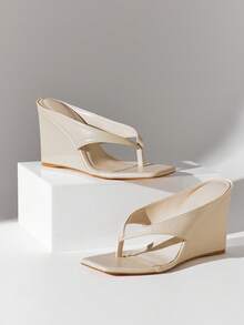 SHUZIA Women's Comfortable, Thong Wedge Sandals - Apricot - View 5