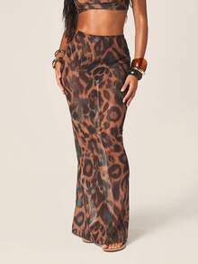 MISSGUIDED Leopard Print Two Piece Set Crop Top Maxi Skirt Halter Neck Bodycon Summer Vacation Beach Party Outfit - Multicolor - View 4