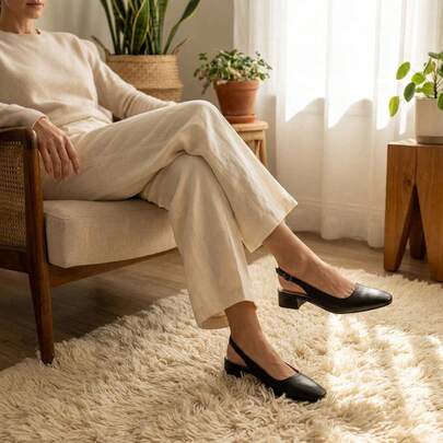 Balerinas de tacon ancho casuales basicas flats