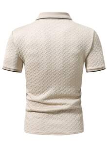 EGENSIO Men's Textured Apricot Solid Ribbed Collar Polo Shirt - Apricot - View 2
