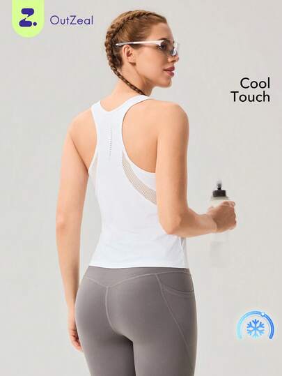 OutZeal Women Outdoor White Tanks Gym Wear Workout Cool Touch Mesh Design Active Tops