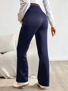 Modmama Maternity Solid Color Adjustable Waist Casual Flare Pants - Navy Blue - View 7
