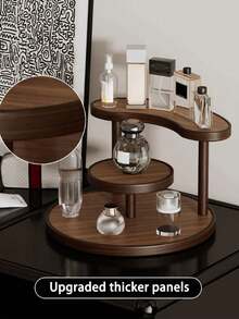 Vintage Solid Wood Vanity Skincare Storage Rack Multi-Tier Lipstick Perfume Cosmetics Organizer Suitable For Dining Table Countertops Teacups, Water Glasses, Coffee Mugs & Tea Sets Storage Home Double-Tier Shelf,Makeup Bag,Travel Essential - Walnut - View 7