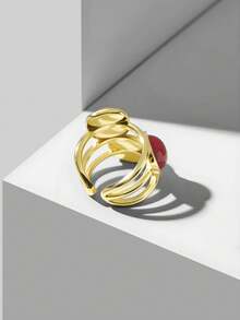 MOTF PREMIUM PRE-18K镀金几何方形三色个性化戒指 - 彩色 - 查看 4