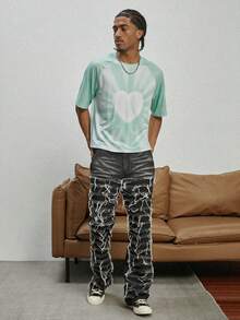 GALLERY FADE Men's Casual Washed Frayed Flare Leg Jeans - Black - View 6