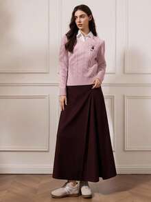 Briarwyn 秋冬季复古风女式V领长袖休闲百搭绞花针织毛衣，返校季、运动套装、复古风、保暖毛衣、夏季、春季女装、情人节、圣帕特里克节女装、复活节、海滩度假、外出、粉色毛衣 - 淺粉色 - 查看 4