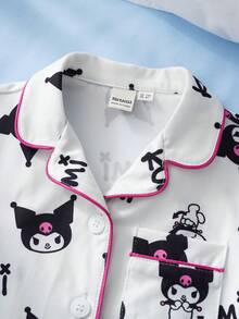 HELLO KITTY AND FRIENDS | SHEIN 女童字母卡通印花短袖上衣和短裤睡衣套装 - 紅白色 - 查看 3