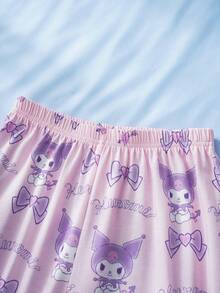 HELLO KITTY AND FRIENDS | SHEIN 少女卡通印花荷叶边短袖上衣和裤子睡衣套装 - 淺粉色 - 查看 7