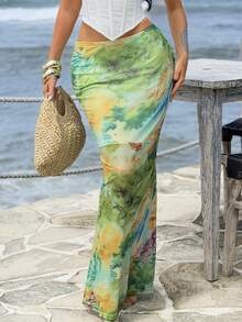 Sirith 针织网眼印花低腰半身裙，适合春秋季穿着 - 彩色 - 查看 4