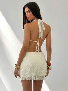 Bluhae 女士优雅性感蕾丝迷你连衣裙，适合度假、日常穿着和节日庆典。 - 杏色 - 查看 2