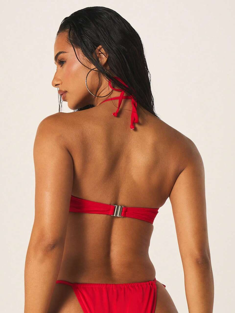 MISSGUIDED Women's Red Halter Bikini Set With Sweetheart Neckline And Side Tie Cheeky Bottom Two Piece Swimwear Beach Vacation Summer