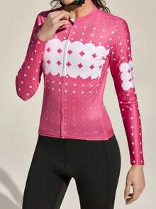 Exploreva Women's Zipper Geometric Print Casual Versatile Daily Commute Cycling Long Sleeve Top - Pink - View 4