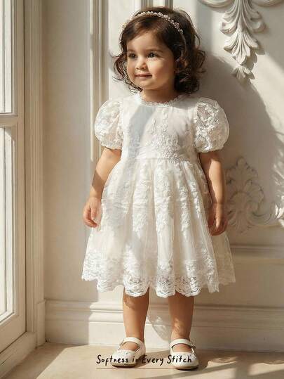 Cozy Pixies Vestido de niña bebé de unicolor con cuello redondo, mangas de pétalo y lazo en la cintura