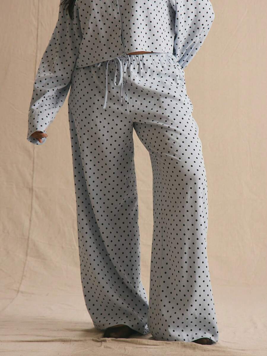 MUSERA Pantalones de pierna ancha con lunares y lazo delantero de cintura media para talla grande, elegantes y lindos, para primavera y verano, vacaciones, casual, uso diario y vacaciones de primavera - Multicolor - Ver 1