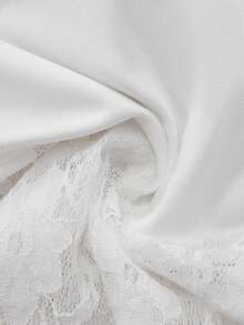 K-Vae Twist Ribbon Contrast Lace V-Neck Fitted Blouse - White - View 5