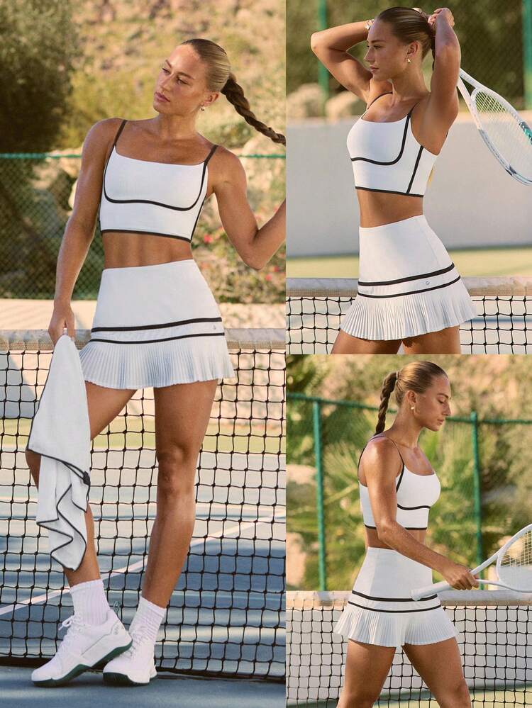 FeatherFit™-Air Easy Serve Lightweight Buttery-Soft Quick-Dry Sweat-Wicking Sports Bra & Built-In Shorts Pleated Mini Tennis Skirt Light Support Low Impact Tennis Golf Pickleball Daily Casual Wear