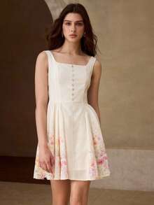 MOTF PREMIUM WOMEN'S ROMANTIC FLORAL PRINTED SHORT DRESS - Beige - View 6