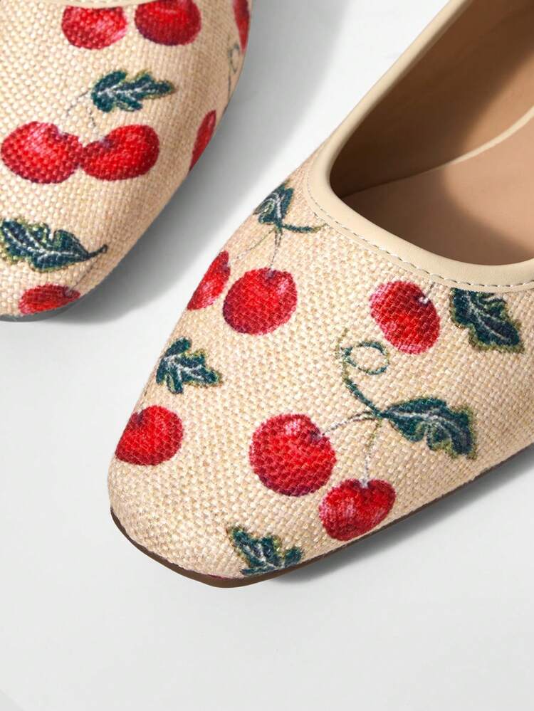 VINTAGE COUNTRYSIDE VACATION STYLE COMMUTING CHERRY PATTERN WOVEN ADJUSTABLE BUCKLE FLAT SHOES VALENTINE'S DAY