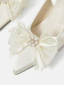 CUCCOO HITCHD Women Shoes Spring. New Pointed Thick Heel High Heel Romantic Elegant White Satin With Pearl Mesh Flower Women's High Heel Shoes Dress Shoes Bridal Shoes Wine Season Sign For Valentine's Day Elegant Versatile - White - View 10