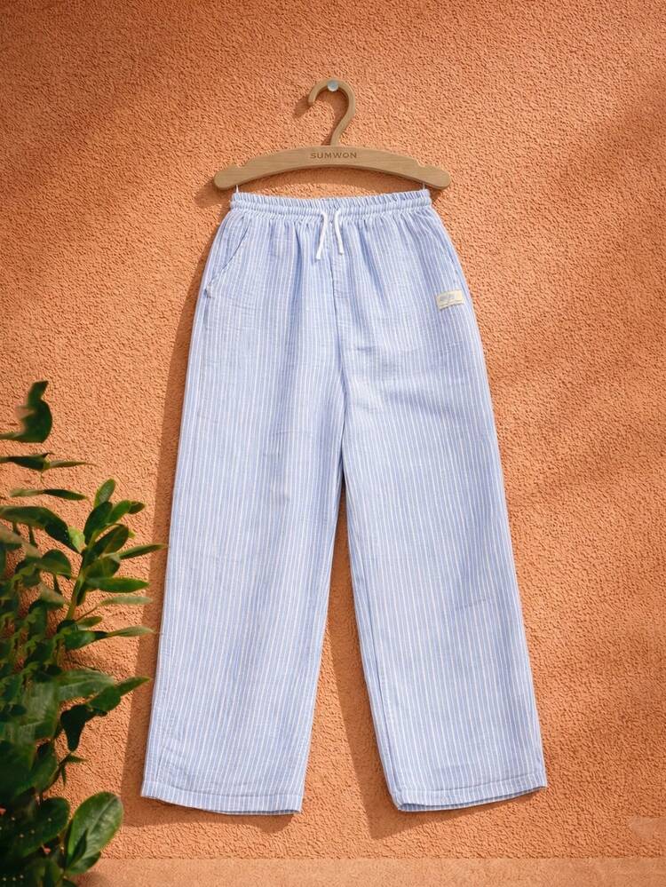 Straight Leg Striped Pants With Elastic Waist
